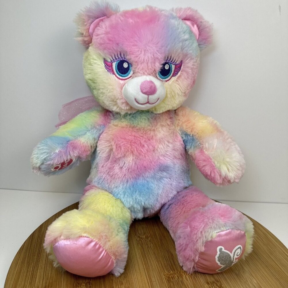 Build a Bear BEARY FAIRY‎ FRIENDS 16" Rainbow Pastel Bear With Pink Wings-EUC!